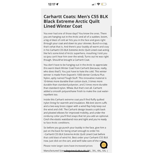 Carhartt Men’s Extremes C55 Black Artic Weight Lining Heavy Coat Jacket XL S - Picture 16 of 16